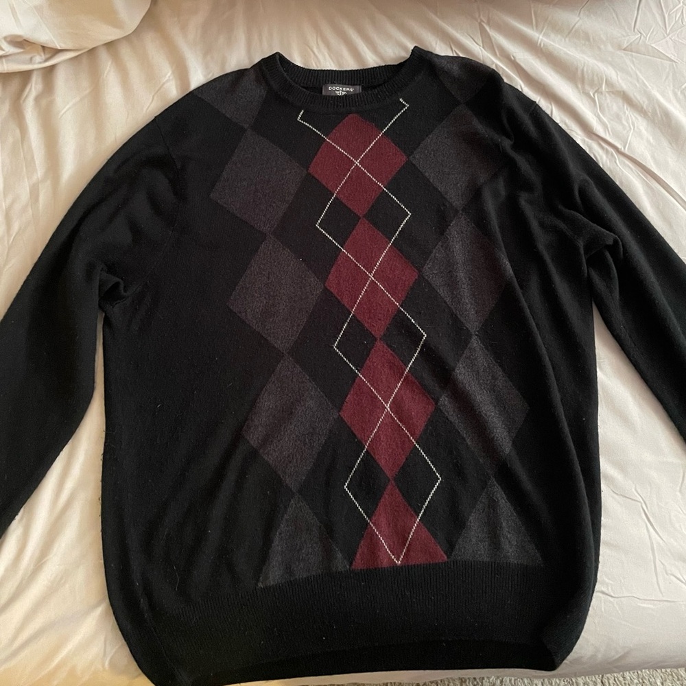 Men's Black and Red Argyle Sweater